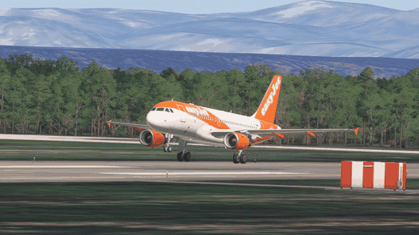 An easyJet A319 touching down at Antalya and opening its reversers, followed by the double-click camera