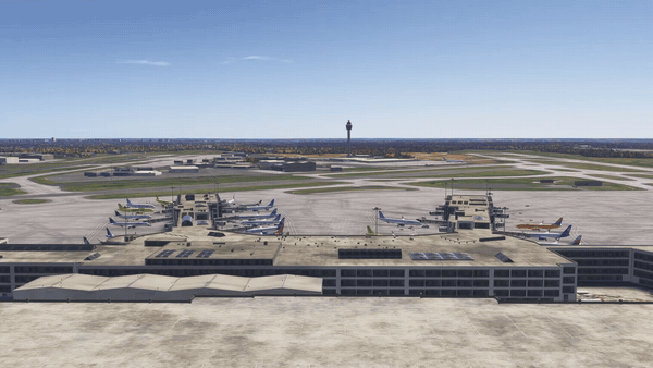 The tower view at Charlotte: the camera looks across the gates and zooms in like binoculars