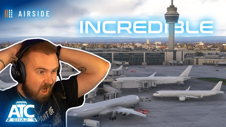 ATC Chaz in his headset over an apron and a control tower, under the word Incredible.