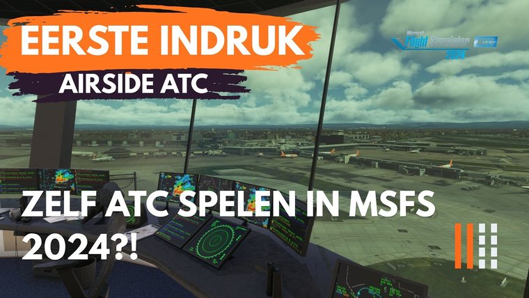 The view from a tower cab over an airport, with the Dutch title of Hangaar 14's video.
