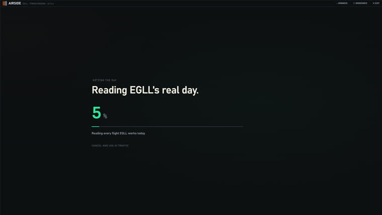 A progress screen reading the real day for London Heathrow.