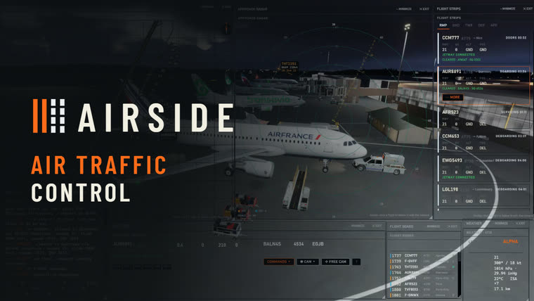 An aircraft on stand at dusk with the Airside desk over it.